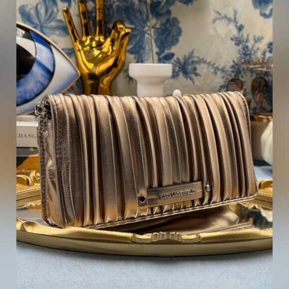 🆕 KARL LAGERFELD PARIS 🧿 NWT K/Kushion Crossbody Wallet, Champagne Metallic - Picture 13 of 15